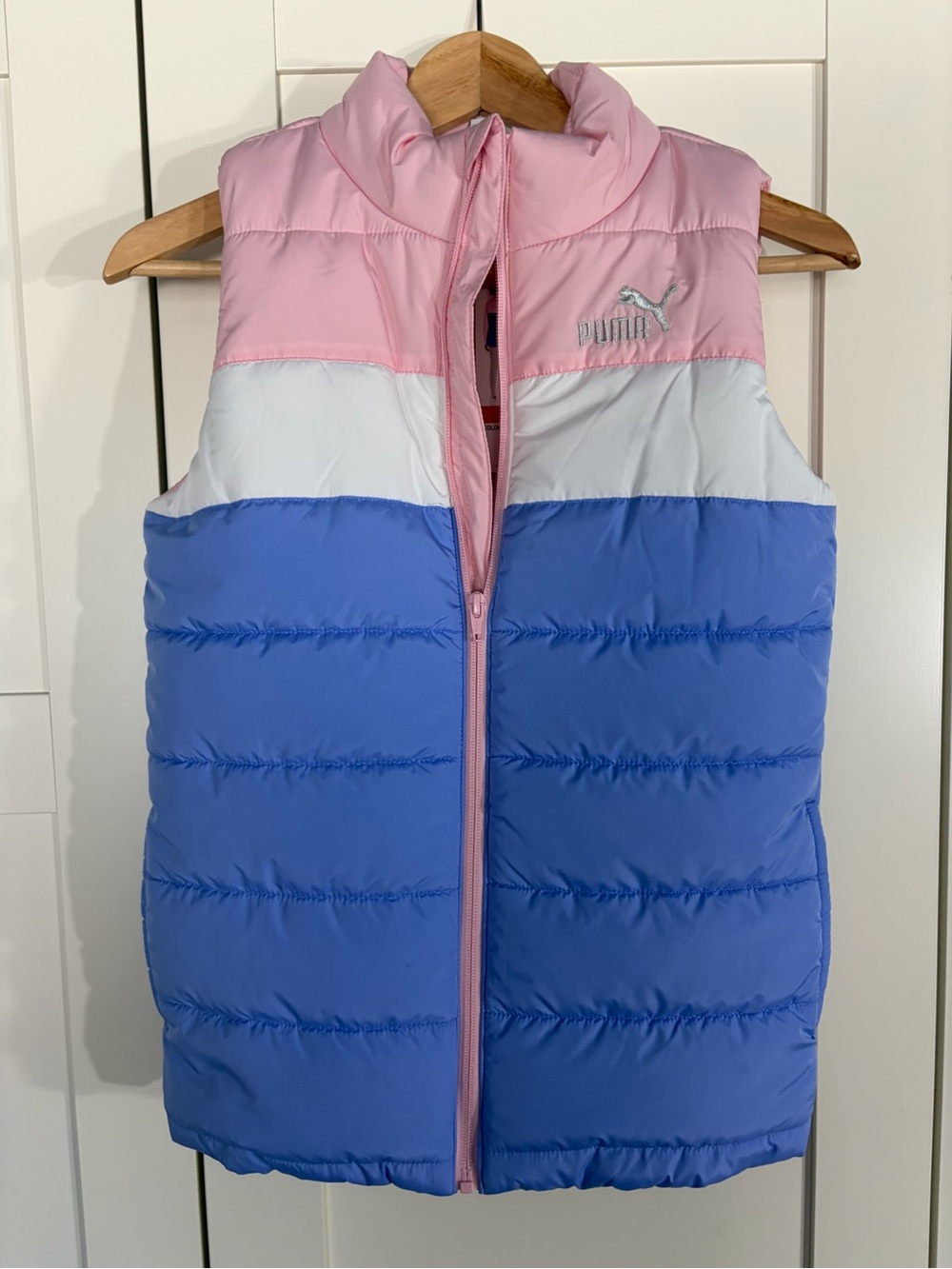 Puma Pink White Blue Colorblock Puffer Vest - Girls W